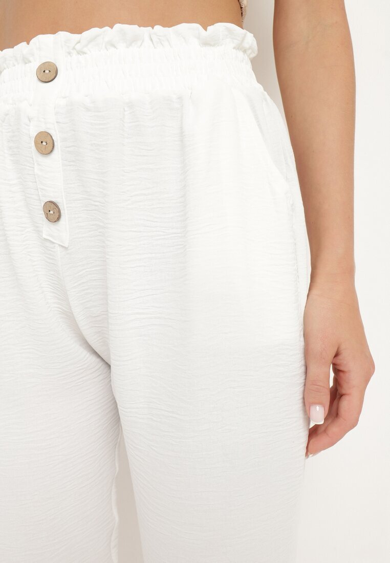 cflo Pantaloni Albi cu Talie Înaltă Tip Paper Bag cu Elastic în Talie Noravia