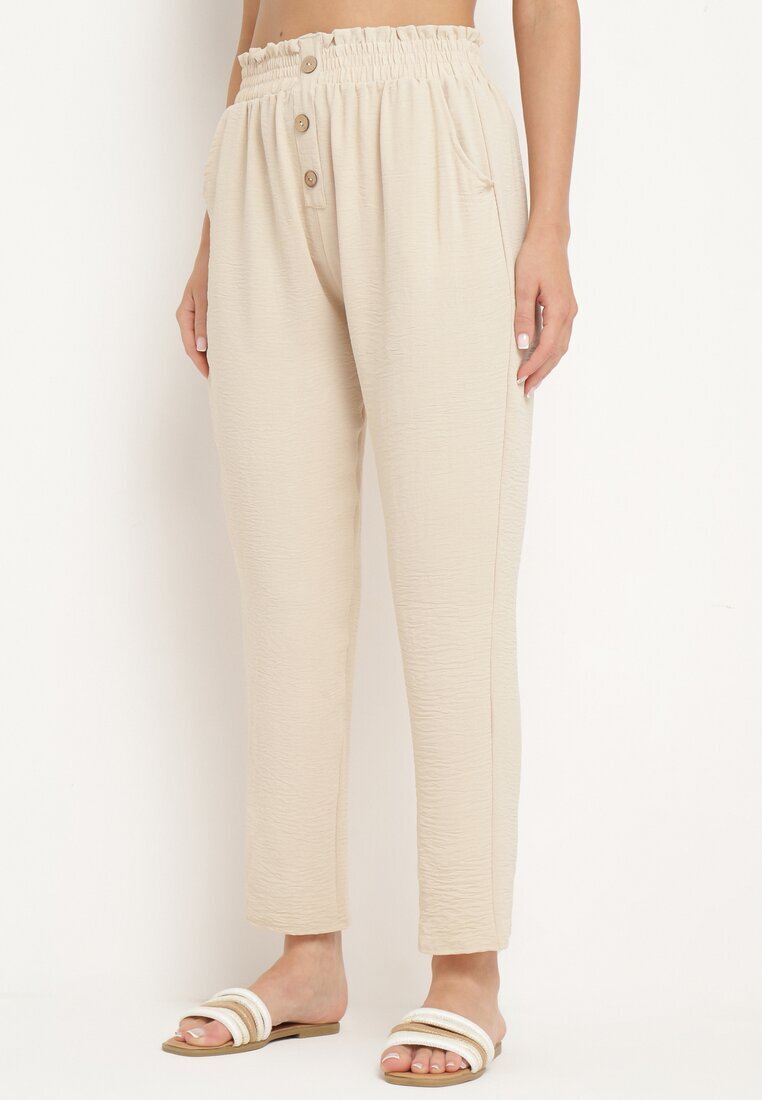 cflo Pantaloni Bej cu Talie Înaltă Tip Paper Bag cu Elastic în Talie Noravia