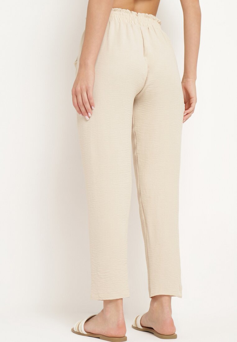 cflo Pantaloni Bej cu Talie Înaltă Tip Paper Bag cu Elastic în Talie Noravia