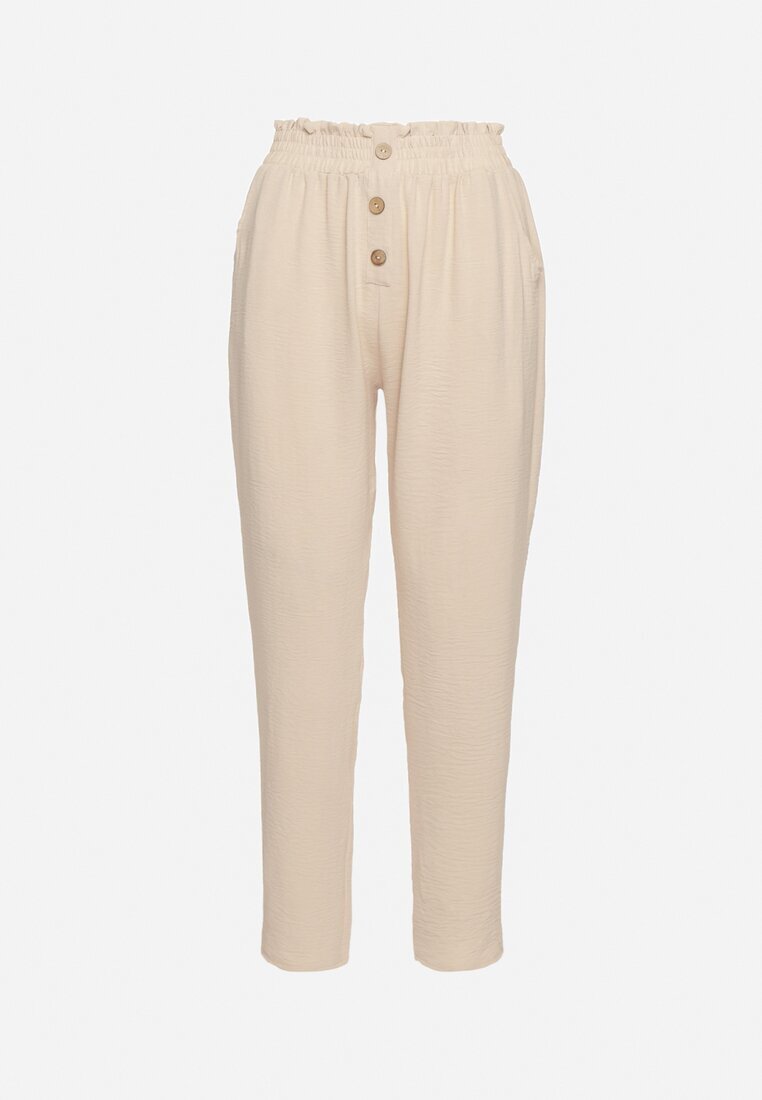 cflo Pantaloni Bej cu Talie Înaltă Tip Paper Bag cu Elastic în Talie Noravia