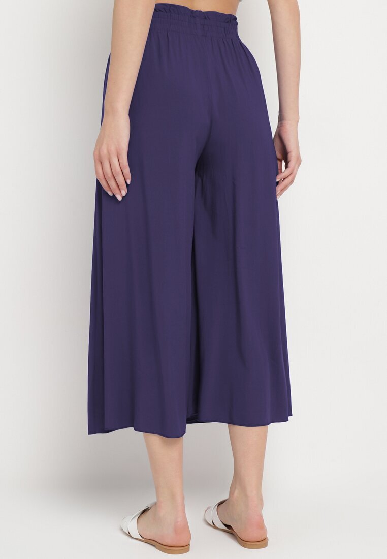 cflo Pantaloni Bleumarin Palazzo din viscoză cu elastic în talie decorați cu nasturi 3/4 Efilis