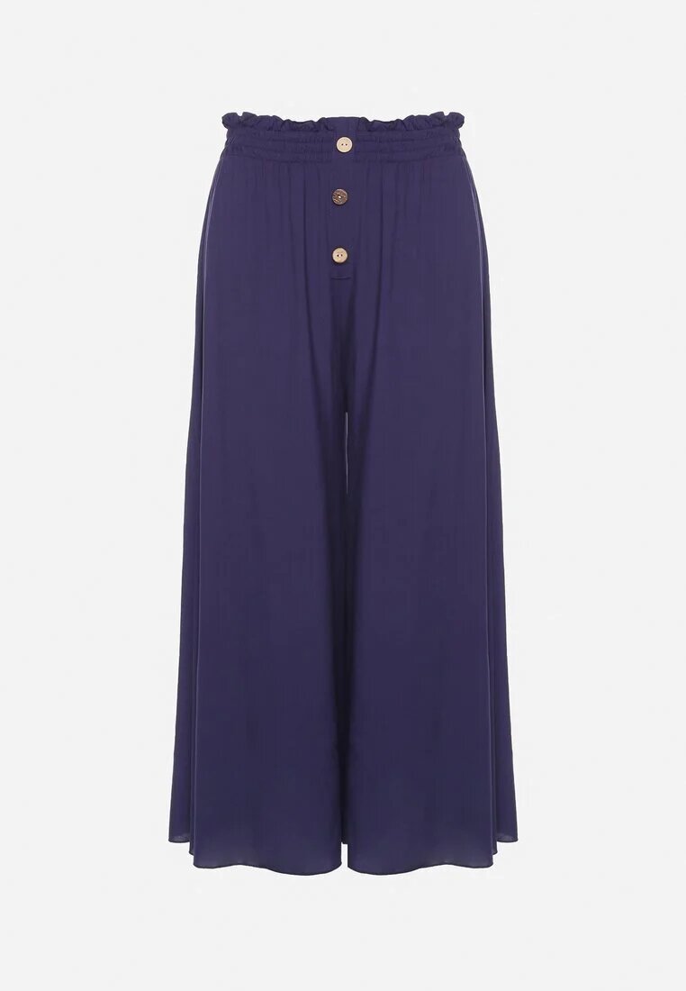 cflo Pantaloni Bleumarin Palazzo din viscoză cu elastic în talie decorați cu nasturi 3/4 Efilis