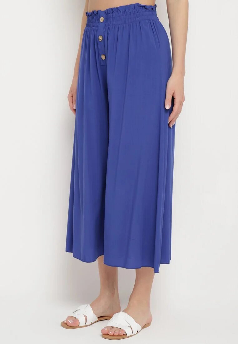 cflo Pantaloni Bleumarin Palazzo din Viscoză cu Elastic în Talie Decorați cu Nasturi cu Crăci 3/4 Efilis