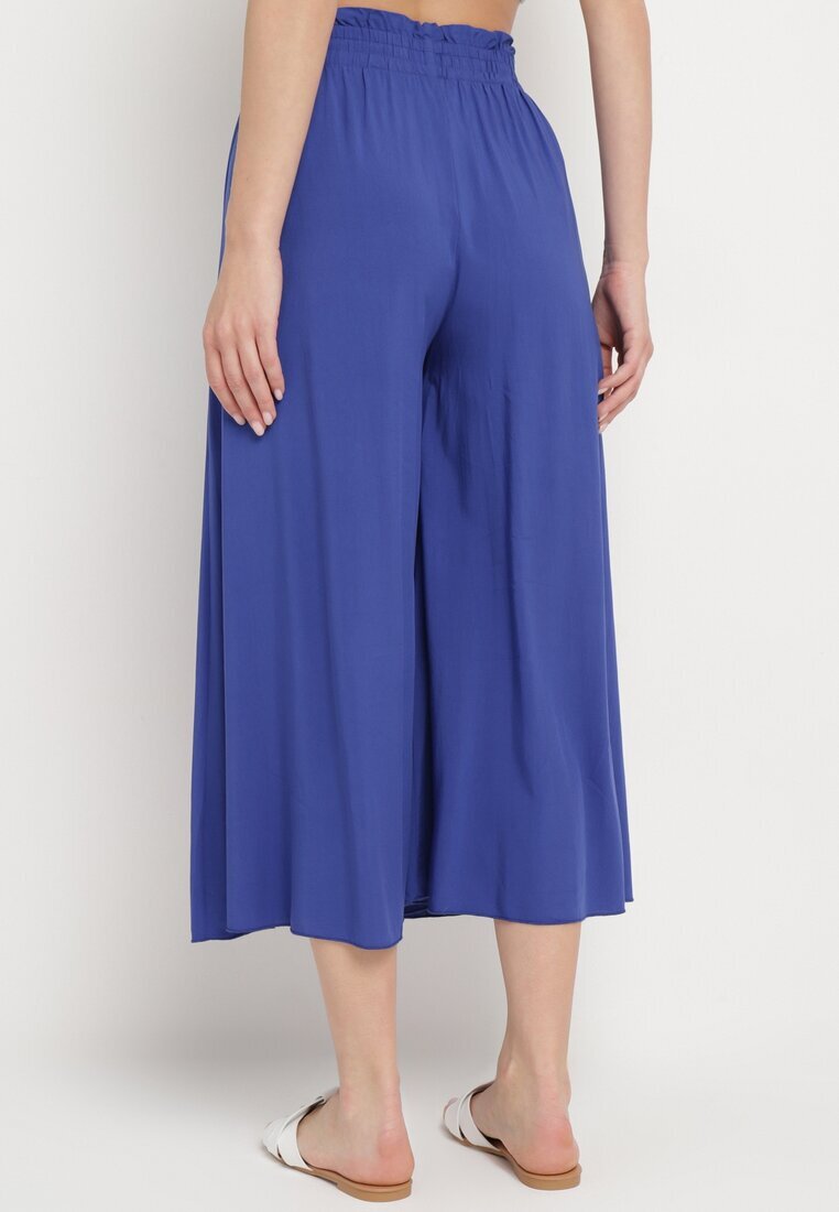cflo Pantaloni Bleumarin Palazzo din Viscoză cu Elastic în Talie Decorați cu Nasturi cu Crăci 3/4 Efilis