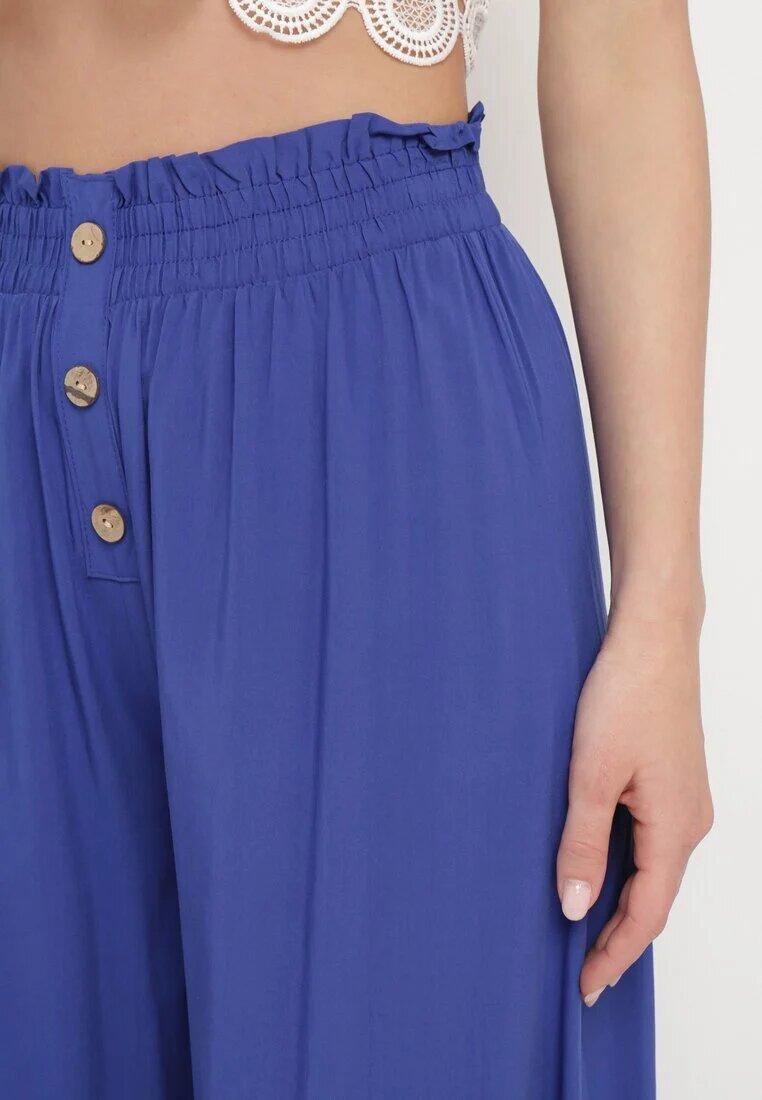 cflo Pantaloni Bleumarin Palazzo din Viscoză cu Elastic în Talie Decorați cu Nasturi cu Crăci 3/4 Efilis