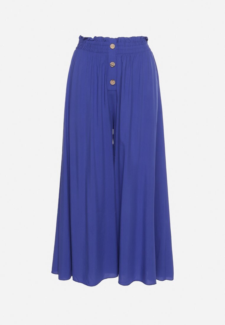 cflo Pantaloni Bleumarin Palazzo din Viscoză cu Elastic în Talie Decorați cu Nasturi cu Crăci 3/4 Efilis