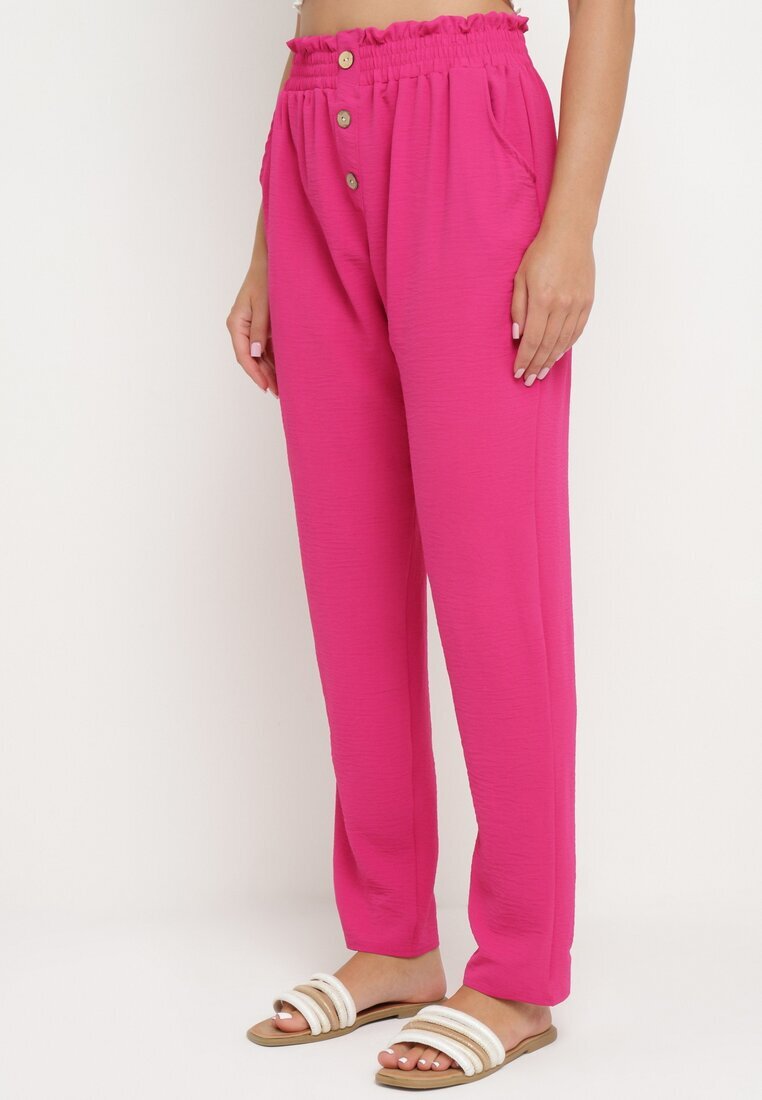 cflo Pantaloni Fucsia cu talie înaltă tip Paper Bag cu elastic în talie Noravia