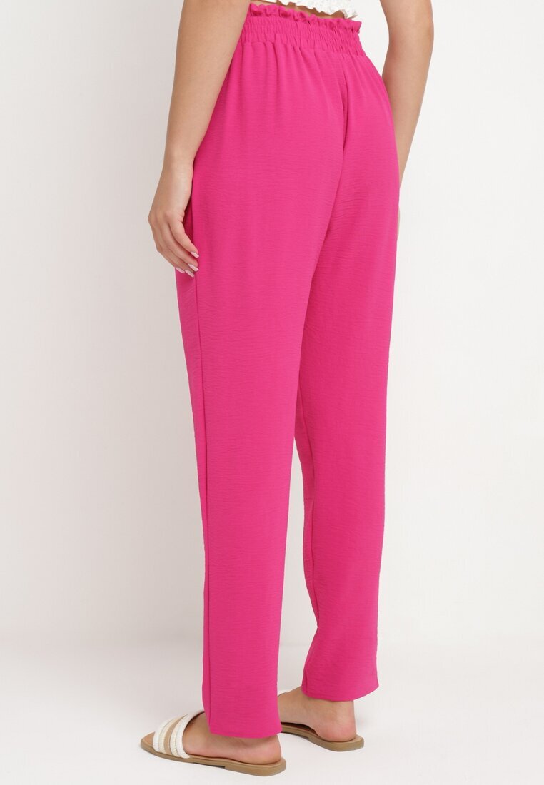 cflo Pantaloni Fucsia cu talie înaltă tip Paper Bag cu elastic în talie Noravia