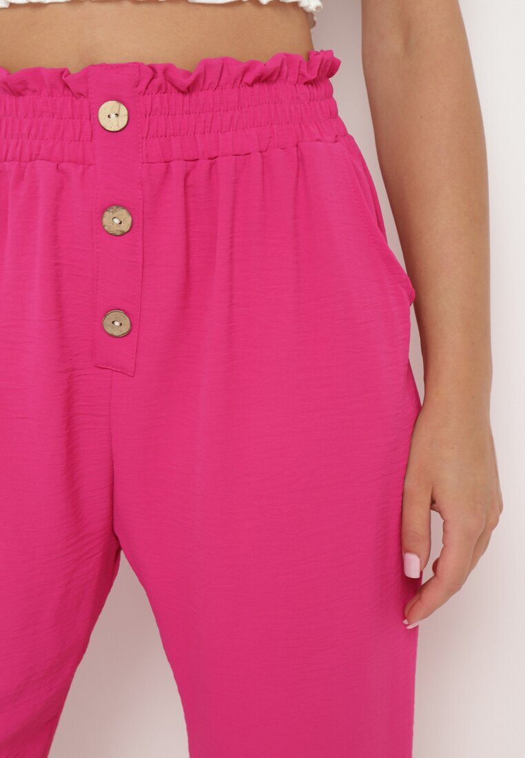 cflo Pantaloni Fucsia cu talie înaltă tip Paper Bag cu elastic în talie Noravia