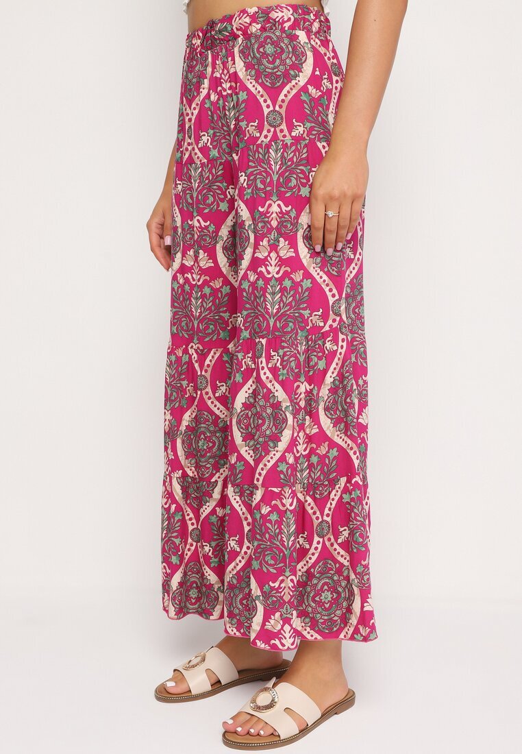 cflo Pantaloni Fucsia Lărgi Din Viscoză Cu Talie Înaltă și Elastic în Talie Risettesna