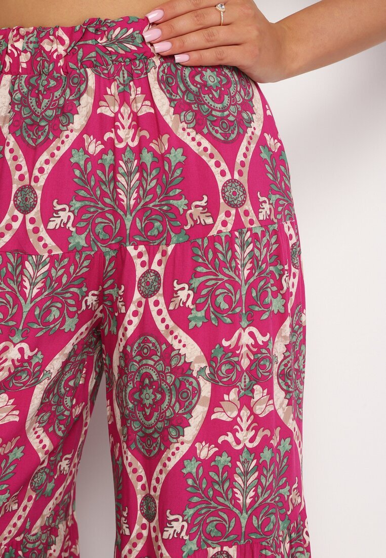 cflo Pantaloni Fucsia Lărgi Din Viscoză Cu Talie Înaltă și Elastic în Talie Risettesna