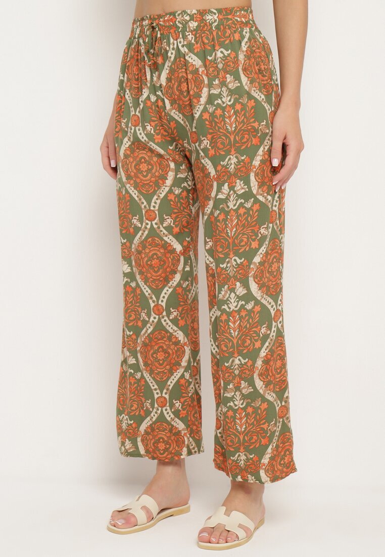 cflo Pantaloni Largi Bej închis din Viscoză în Stil Boho cu Elastic în Talie și Talie Înaltă Tiamaylee
