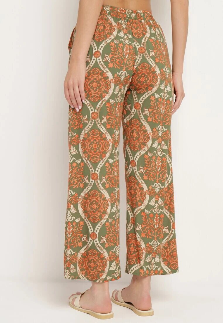 cflo Pantaloni Largi Bej închis din Viscoză în Stil Boho cu Elastic în Talie și Talie Înaltă Tiamaylee