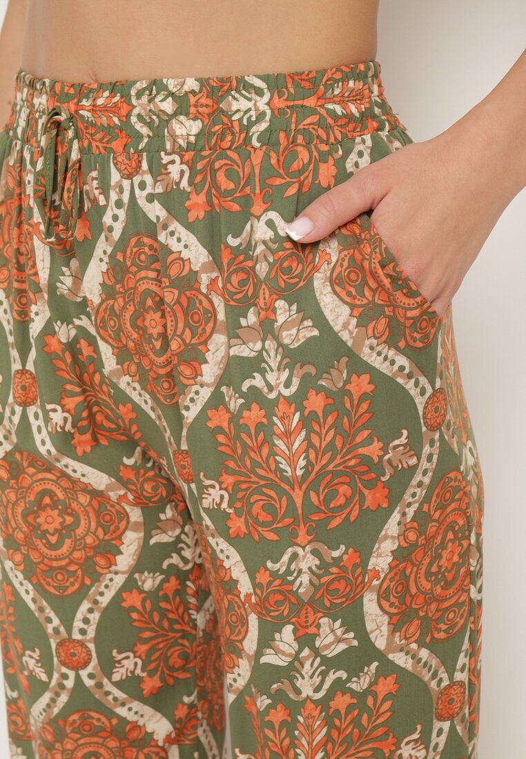 cflo Pantaloni Largi Bej închis din Viscoză în Stil Boho cu Elastic în Talie și Talie Înaltă Tiamaylee