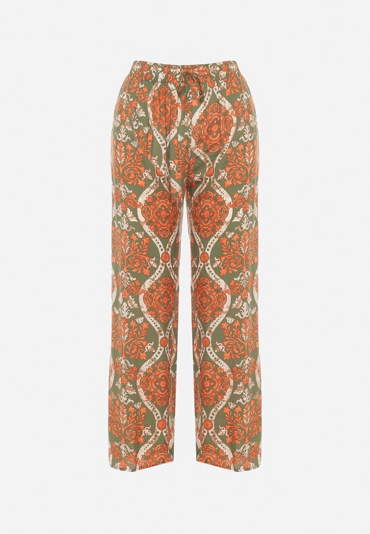 cflo Pantaloni Largi Bej închis din Viscoză în Stil Boho cu Elastic în Talie și Talie Înaltă Tiamaylee