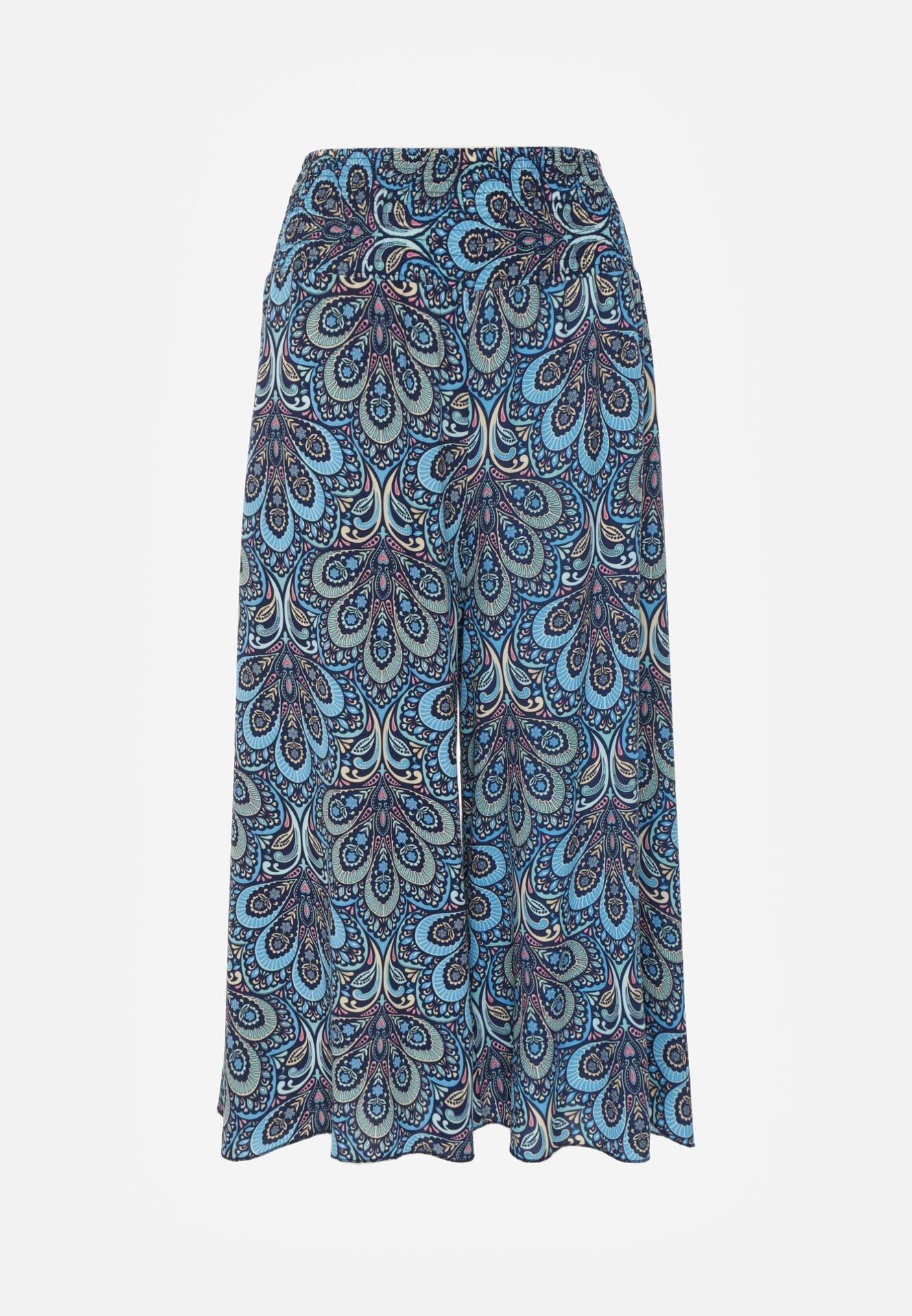 cflo Pantaloni Largi bleumarin din viscoză cu imprimeu retro Zeramara
