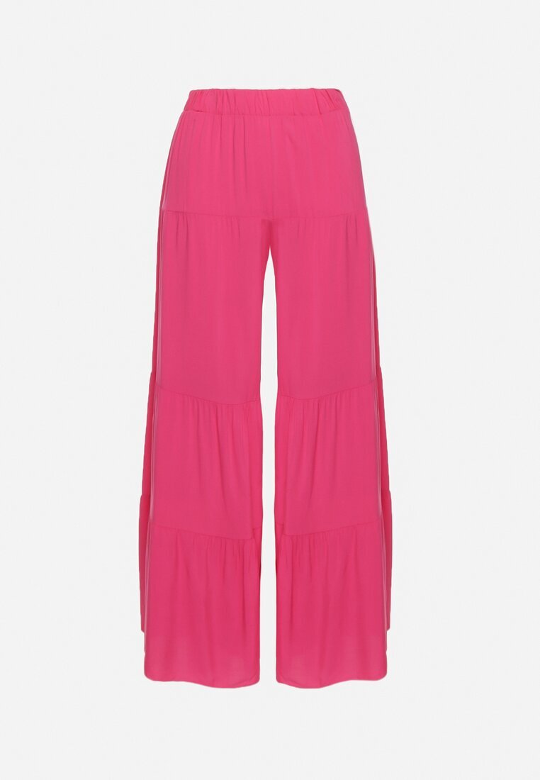 cflo Pantaloni Largi Roz închis din Viscoză cu elastic în talie decorați cu un volan Dimlea