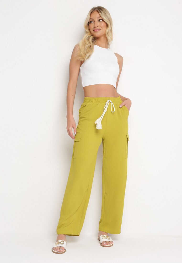 cflo Pantaloni Largi Verde deschis Palazzo cu elastic în talie și buzunare cu clapetă Rannestia