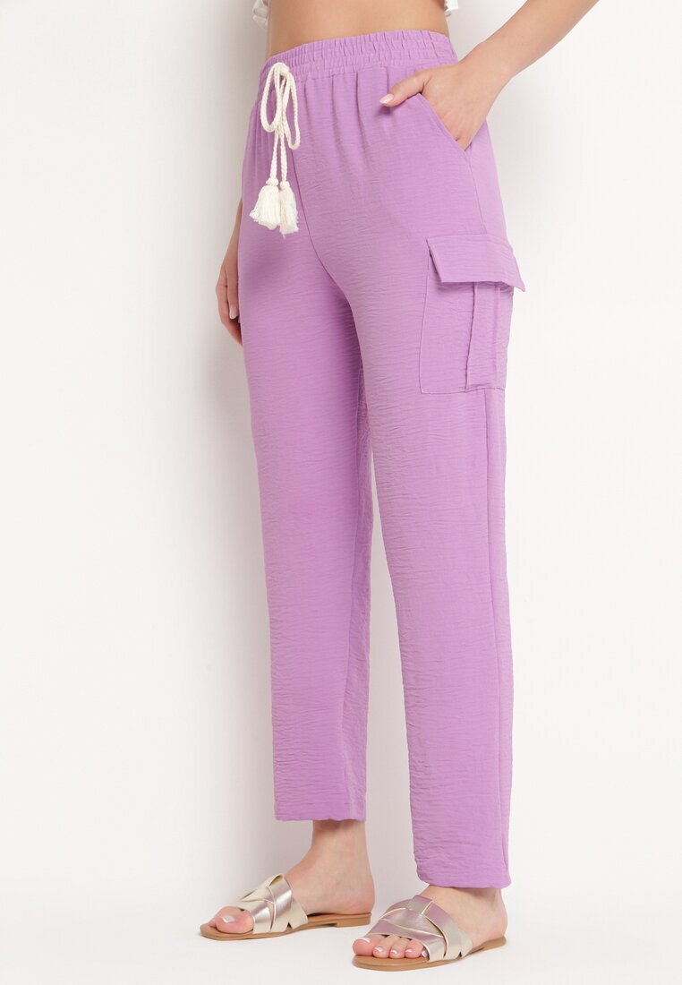 cflo Pantaloni Mov închis cu elastic în talie decorate cu șnururi Efista
