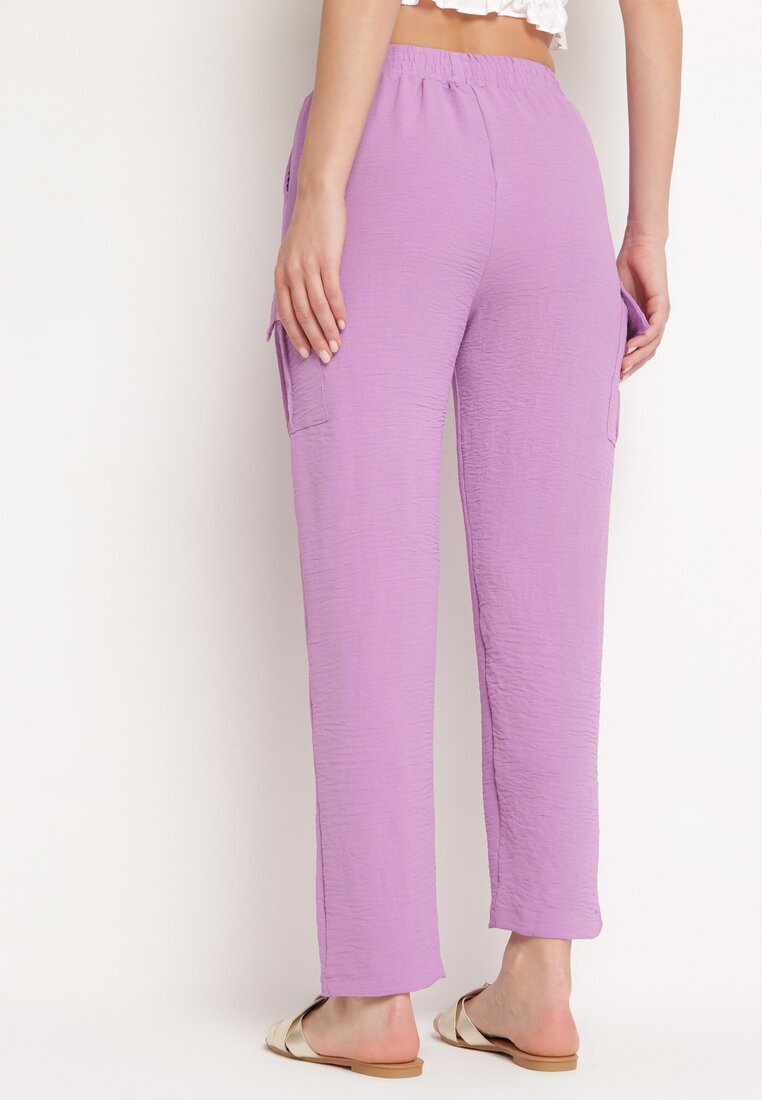 cflo Pantaloni Mov închis cu elastic în talie decorate cu șnururi Efista
