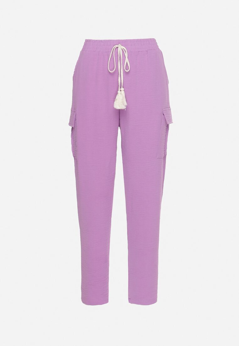 cflo Pantaloni Mov închis cu elastic în talie decorate cu șnururi Efista