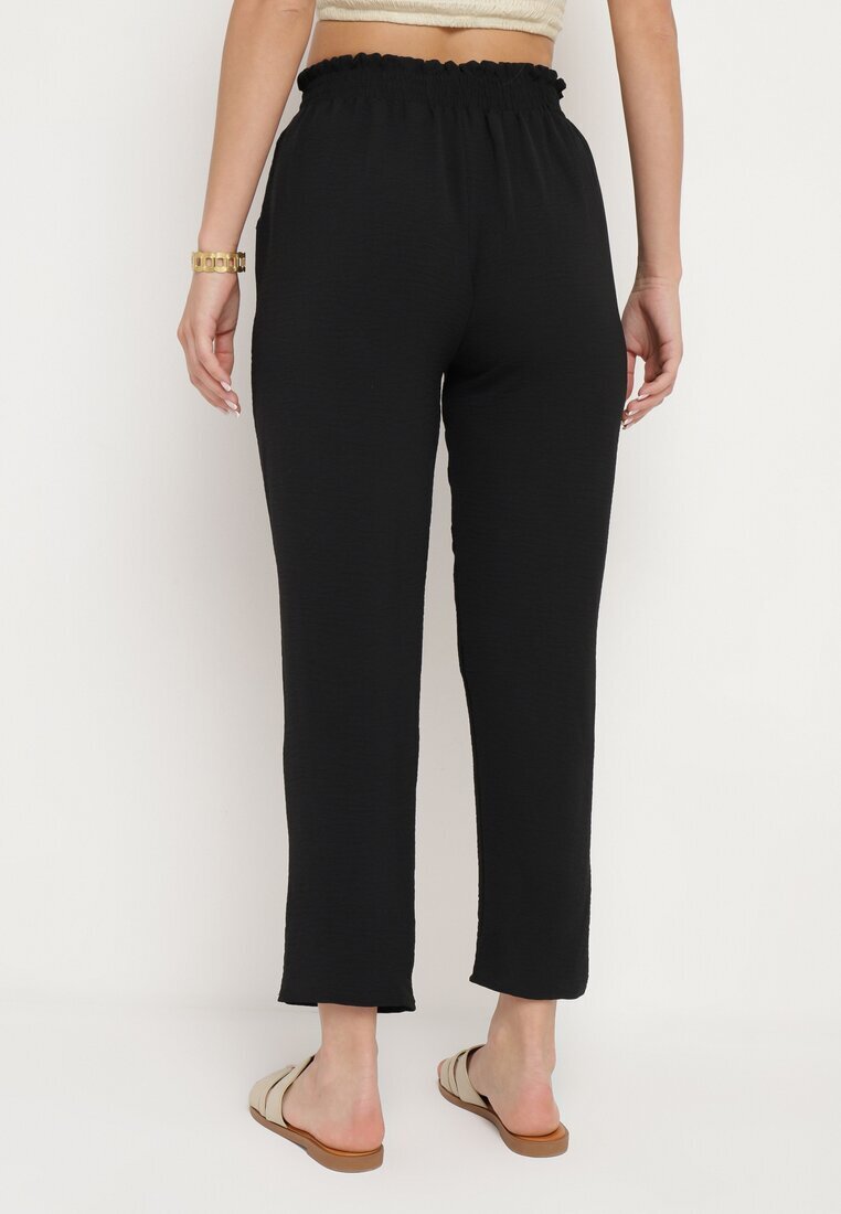 cflo Pantaloni negri cu talie înaltă tip Paper Bag cu elastic în talie Noravia