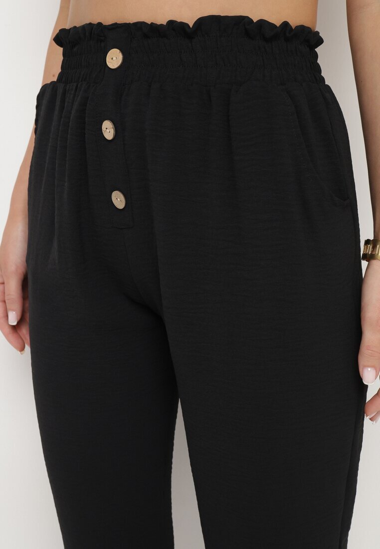 cflo Pantaloni negri cu talie înaltă tip Paper Bag cu elastic în talie Noravia