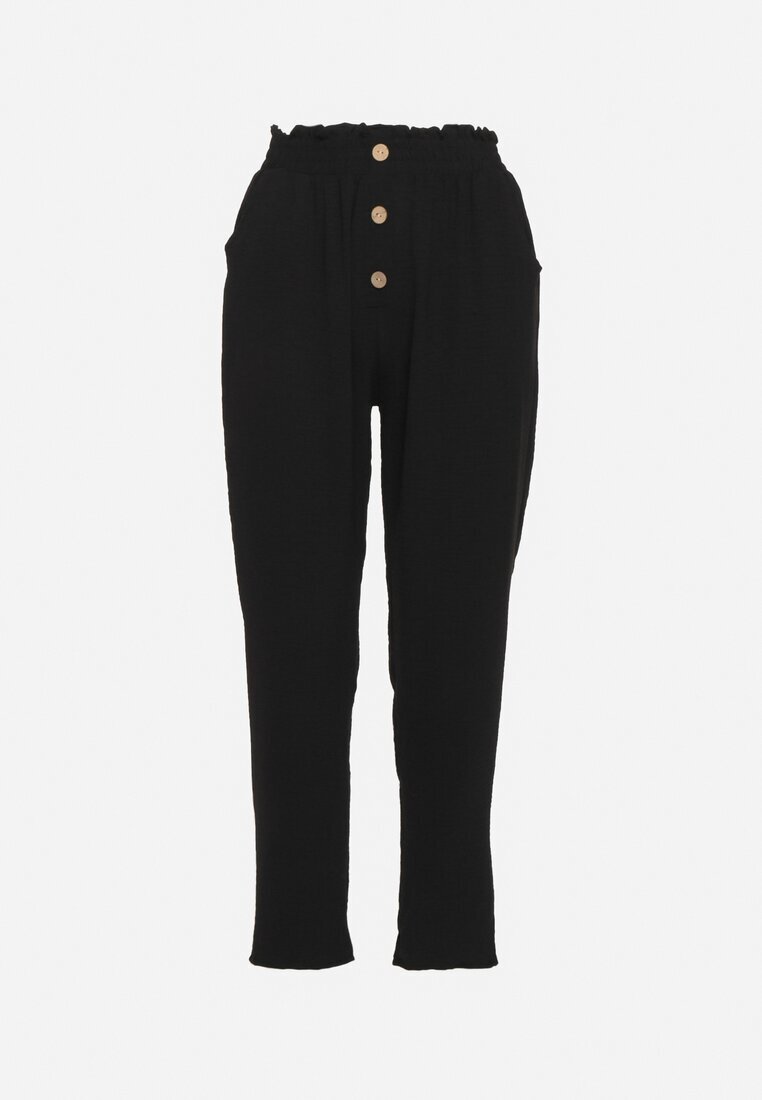 cflo Pantaloni negri cu talie înaltă tip Paper Bag cu elastic în talie Noravia