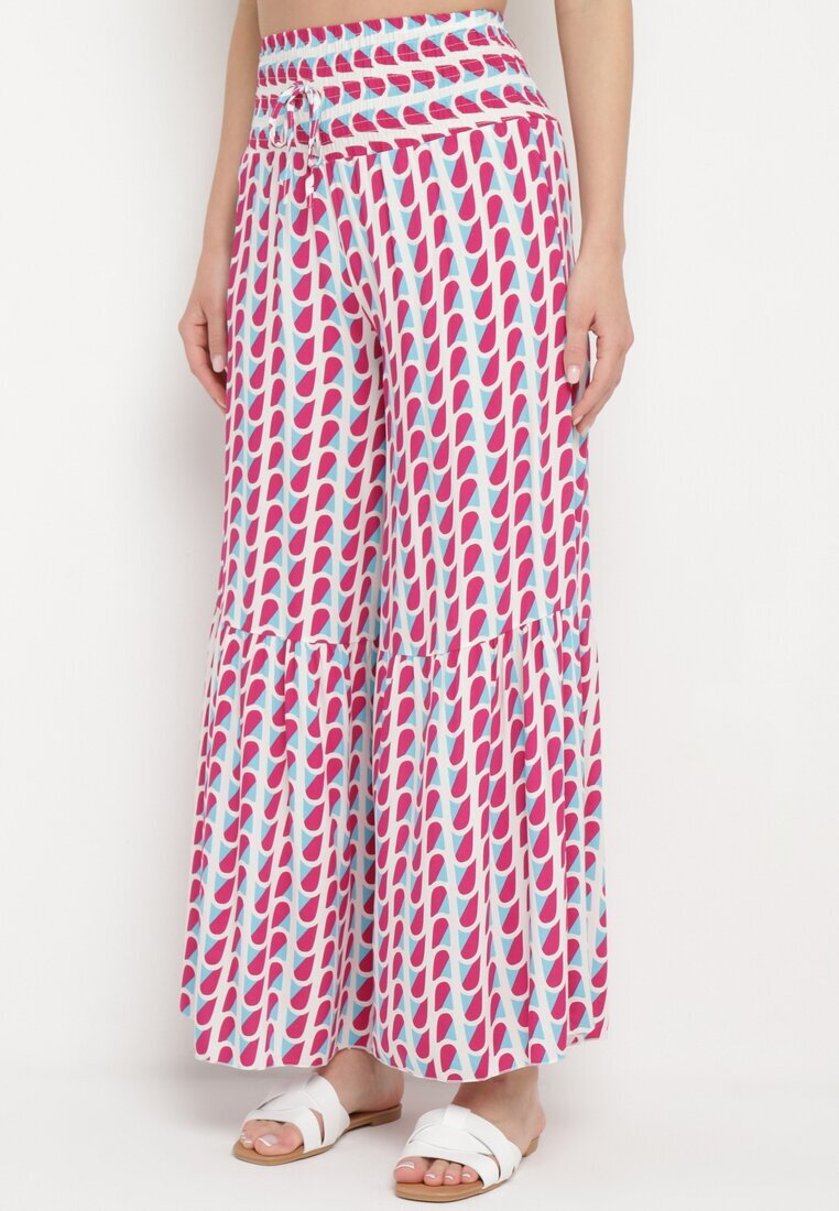 cflo Pantaloni Palazzo Fucsia-Albi din Vâscoză cu Elastic în Talie și Talie Înaltă Tiimabell