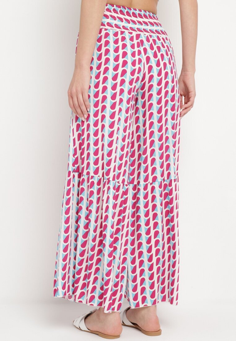 cflo Pantaloni Palazzo Fucsia-Albi din Vâscoză cu Elastic în Talie și Talie Înaltă Tiimabell