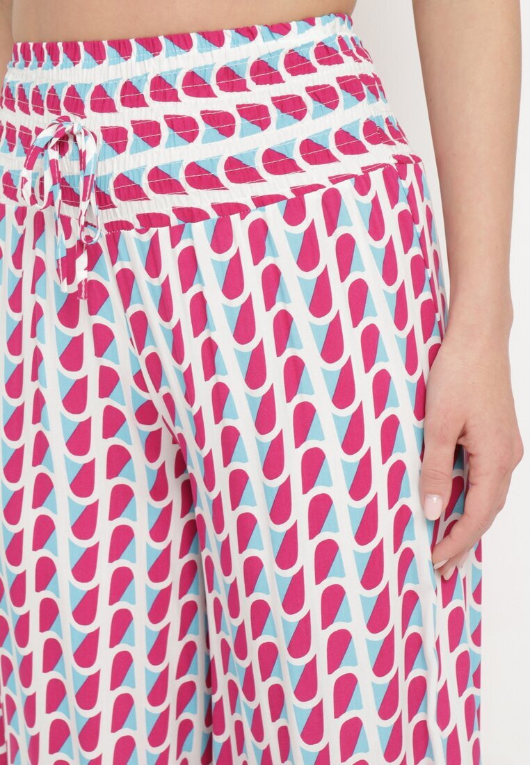 cflo Pantaloni Palazzo Fucsia-Albi din Vâscoză cu Elastic în Talie și Talie Înaltă Tiimabell