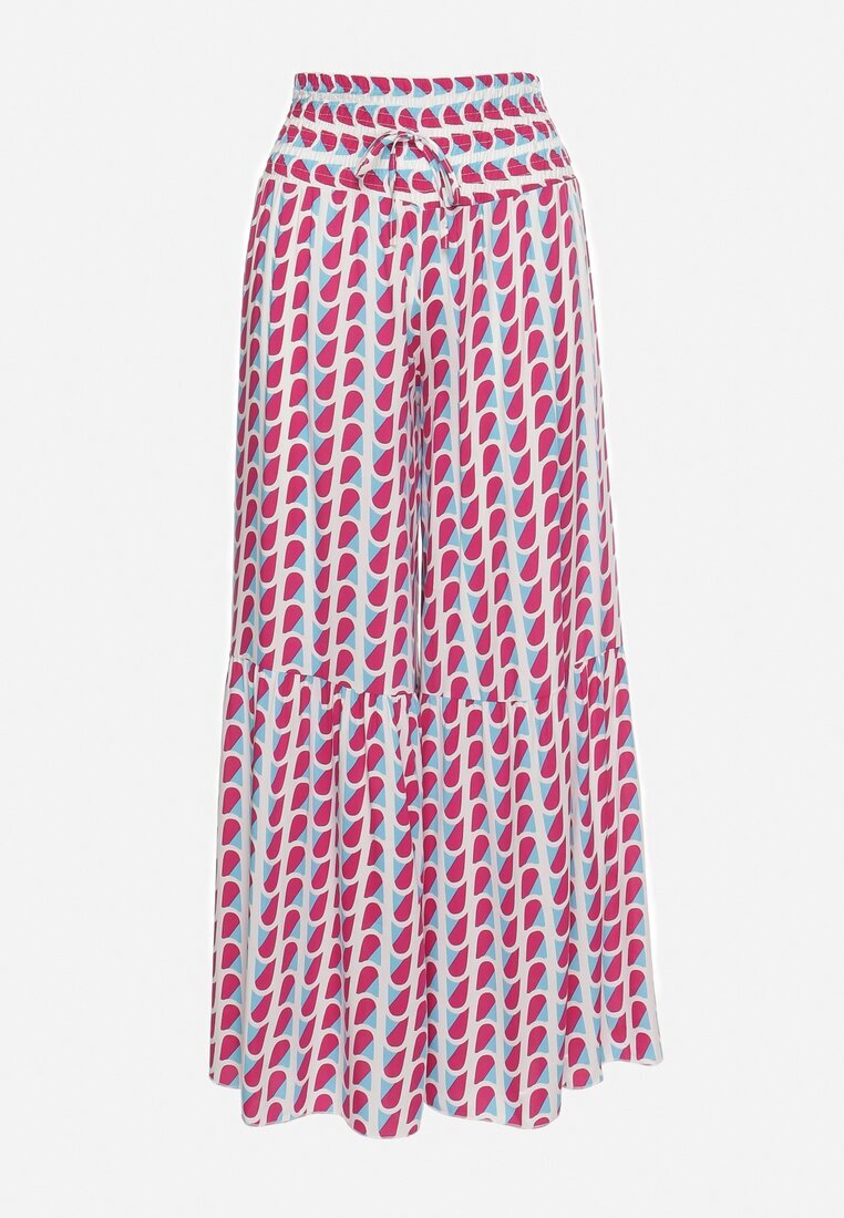 cflo Pantaloni Palazzo Fucsia-Albi din Vâscoză cu Elastic în Talie și Talie Înaltă Tiimabell
