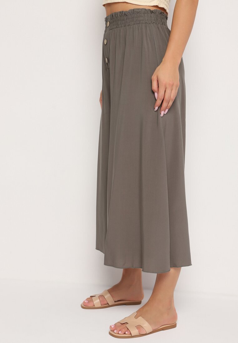 cflo Pantaloni Palazzo Maro din Viscoză cu Elastic în Talie Decorați cu Nasturi cu Picior 3/4 Efilis