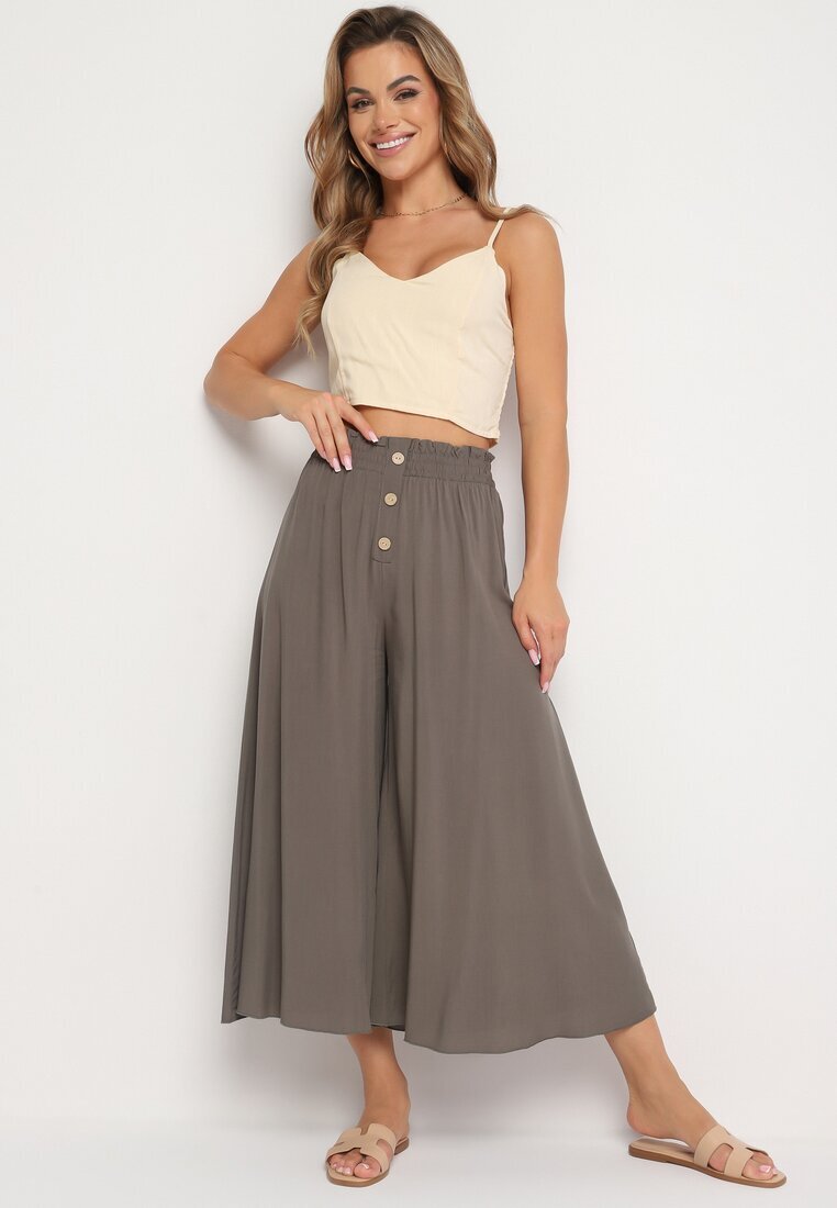 cflo Pantaloni Palazzo Maro din Viscoză cu Elastic în Talie Decorați cu Nasturi cu Picior 3/4 Efilis