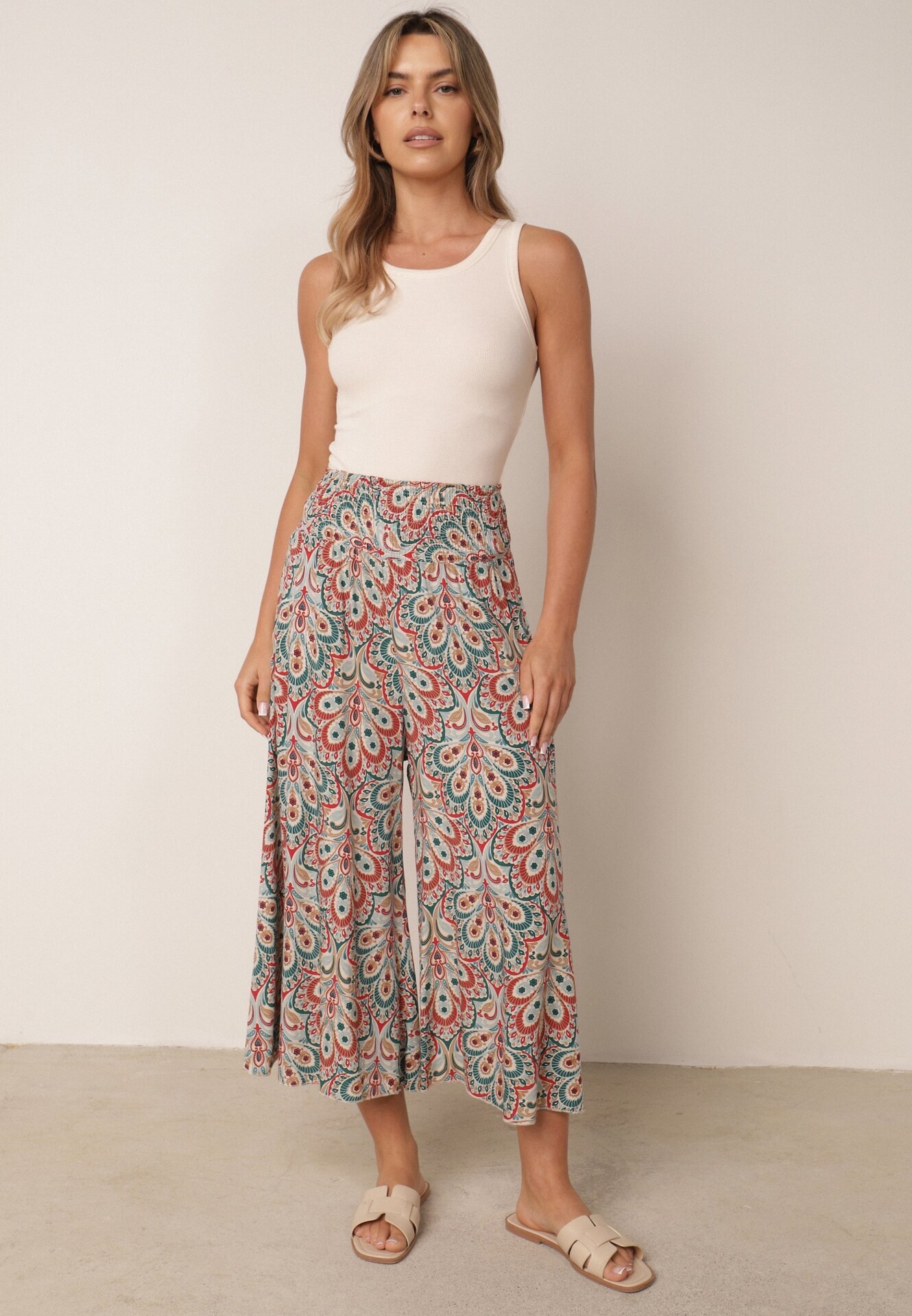 cflo Pantaloni Roșii Largi din Viscoză cu model Retro Zeramara
