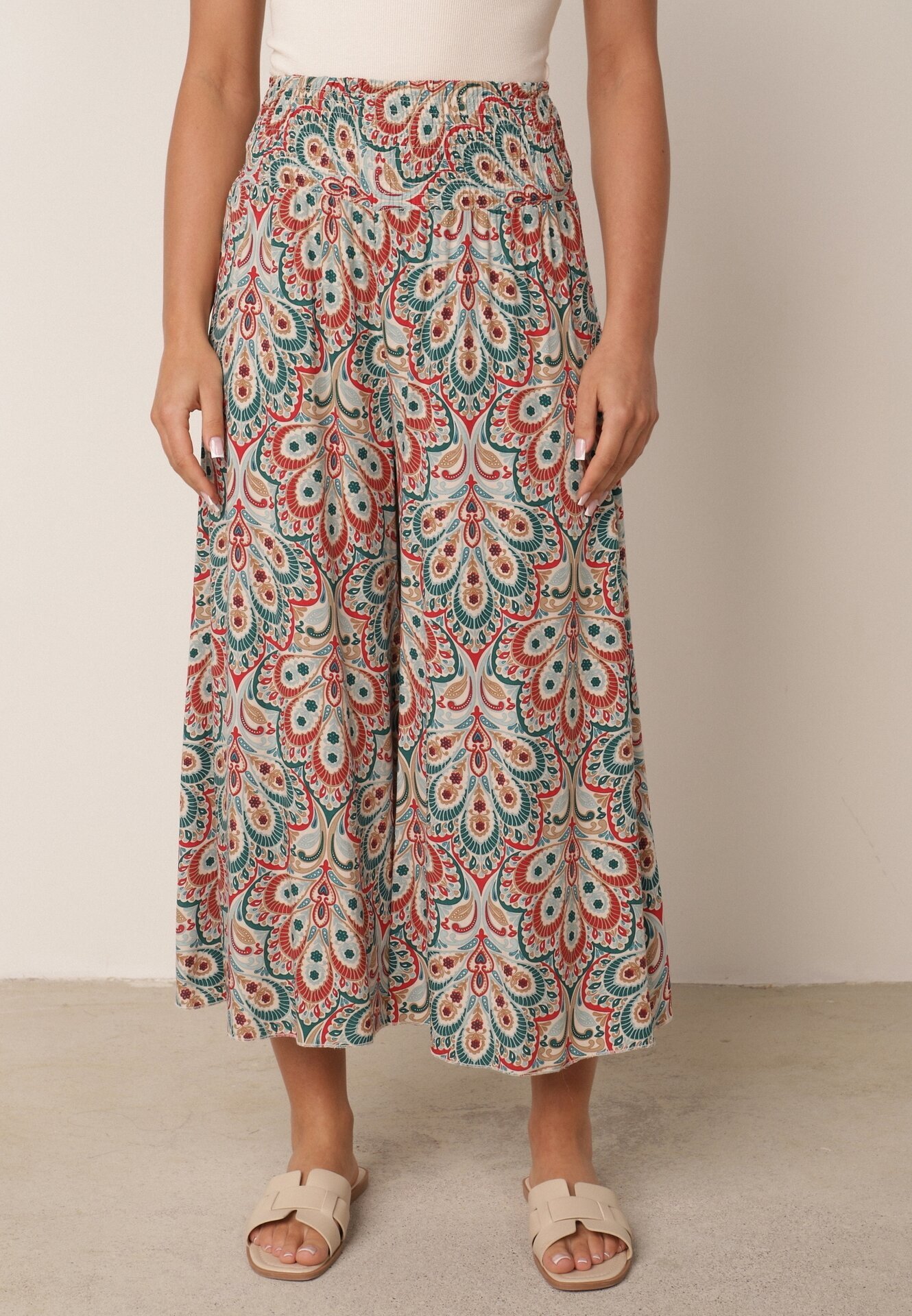 cflo Pantaloni Roșii Largi din Viscoză cu model Retro Zeramara