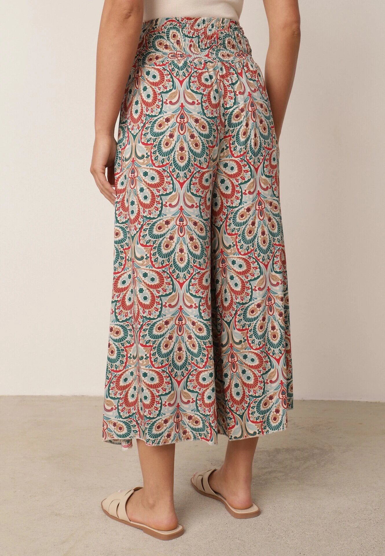cflo Pantaloni Roșii Largi din Viscoză cu model Retro Zeramara