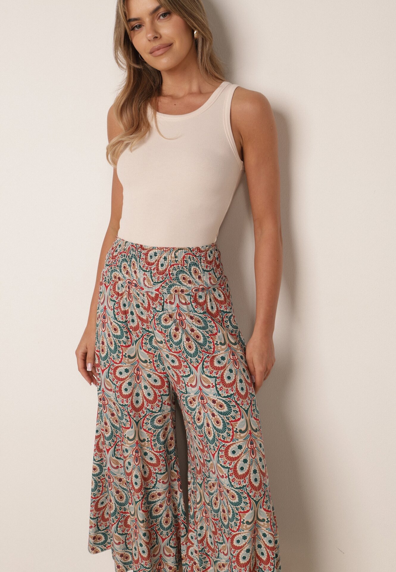 cflo Pantaloni Roșii Largi din Viscoză cu model Retro Zeramara