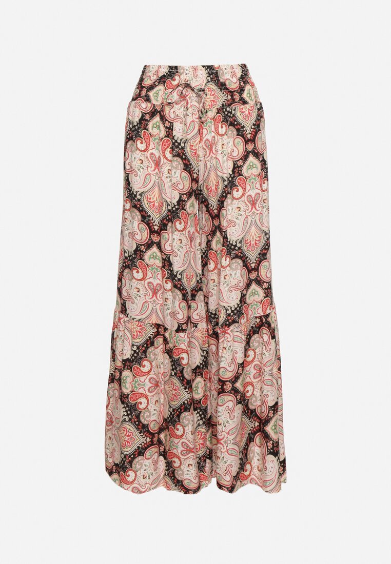cflo Pantaloni Roz-Negri din Viscoză Evazați cu Talie Înaltă și Elastic în Talie Nasirina
