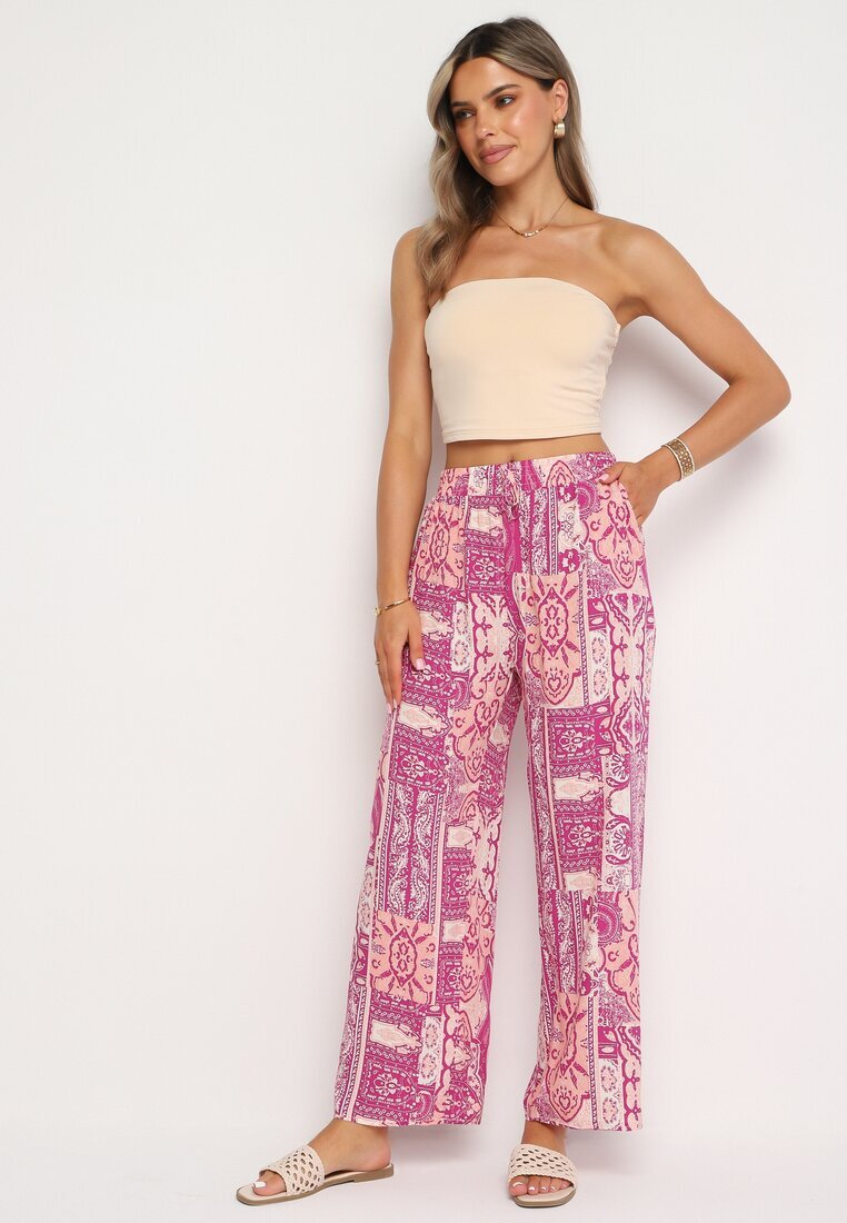 cflo Pantaloni roz Palazzo din Viscoză cu Elastic în Talie Lirfea
