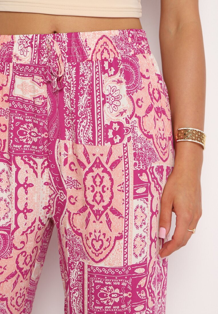 cflo Pantaloni roz Palazzo din Viscoză cu Elastic în Talie Lirfea