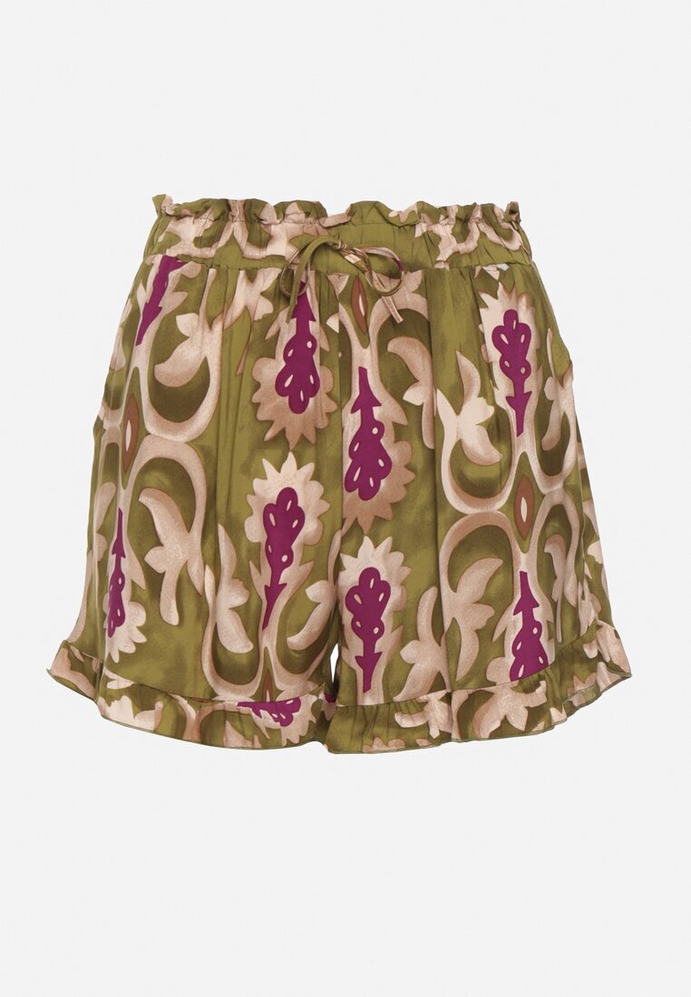 cflo Pantaloni scurți din viscoză verde deschis cu elastic în talie Tiamalise