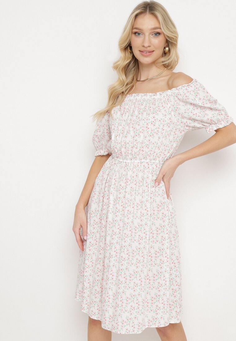 cflo Rochie Albă Midi din Viscoză stil spaniol cu imprimeu floral Oserafia