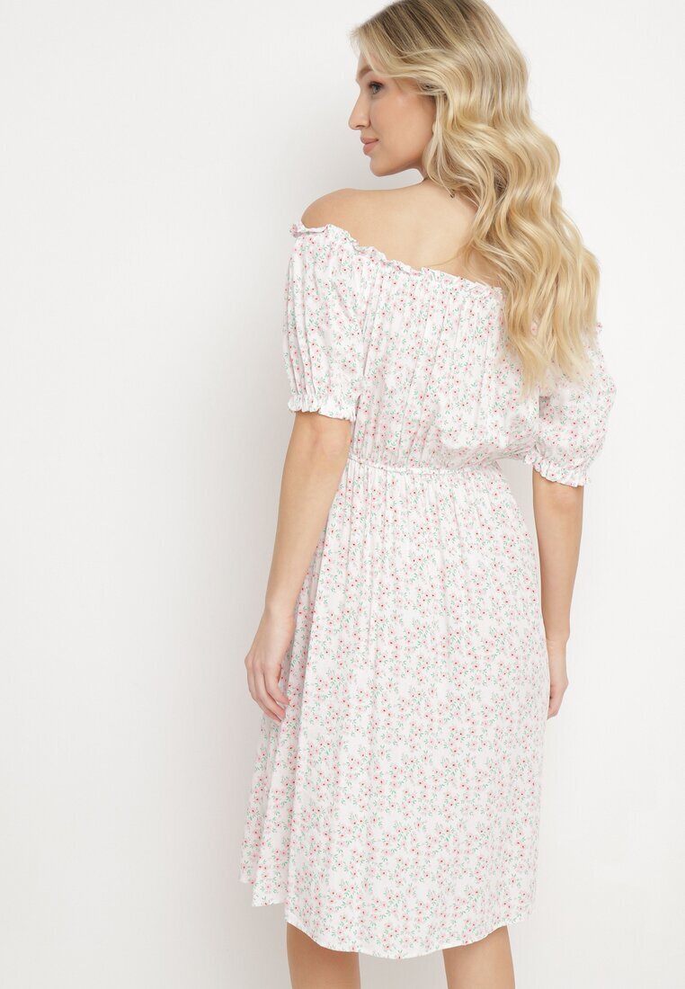 cflo Rochie Albă Midi din Viscoză stil spaniol cu imprimeu floral Oserafia