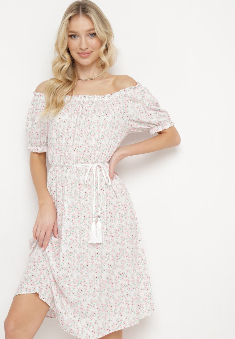cflo Rochie Albă Midi din Viscoză stil spaniol cu imprimeu floral Oserafia