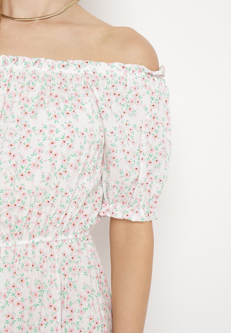 cflo Rochie Albă Midi din Viscoză stil spaniol cu imprimeu floral Oserafia