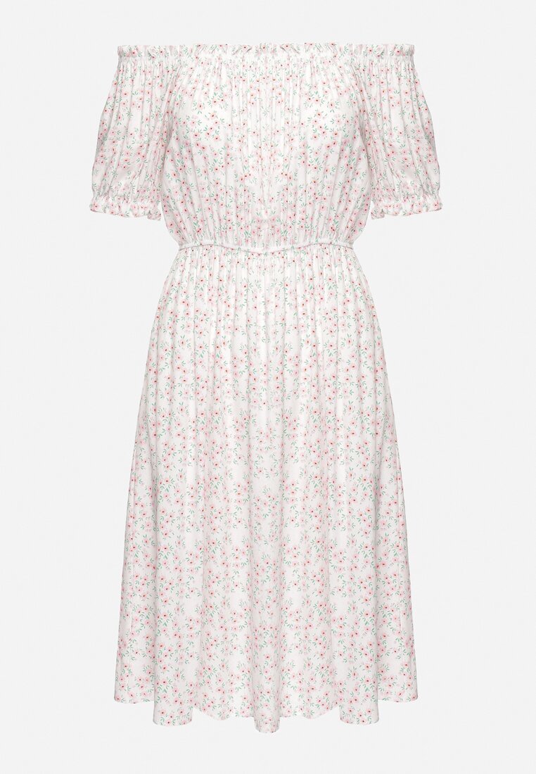 cflo Rochie Albă Midi din Viscoză stil spaniol cu imprimeu floral Oserafia