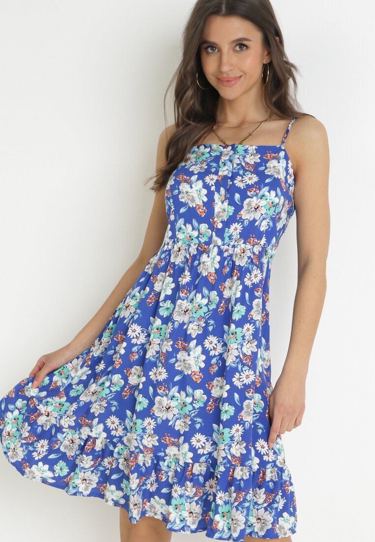 cflo Rochie Albastră cu bretele subțiri din Viscoză cu imprimeu floral Kimball