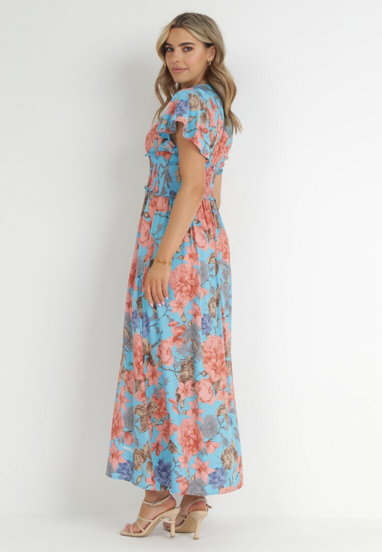 cflo Rochie Albastră Maxi Florală cu elastic în talie Shepes