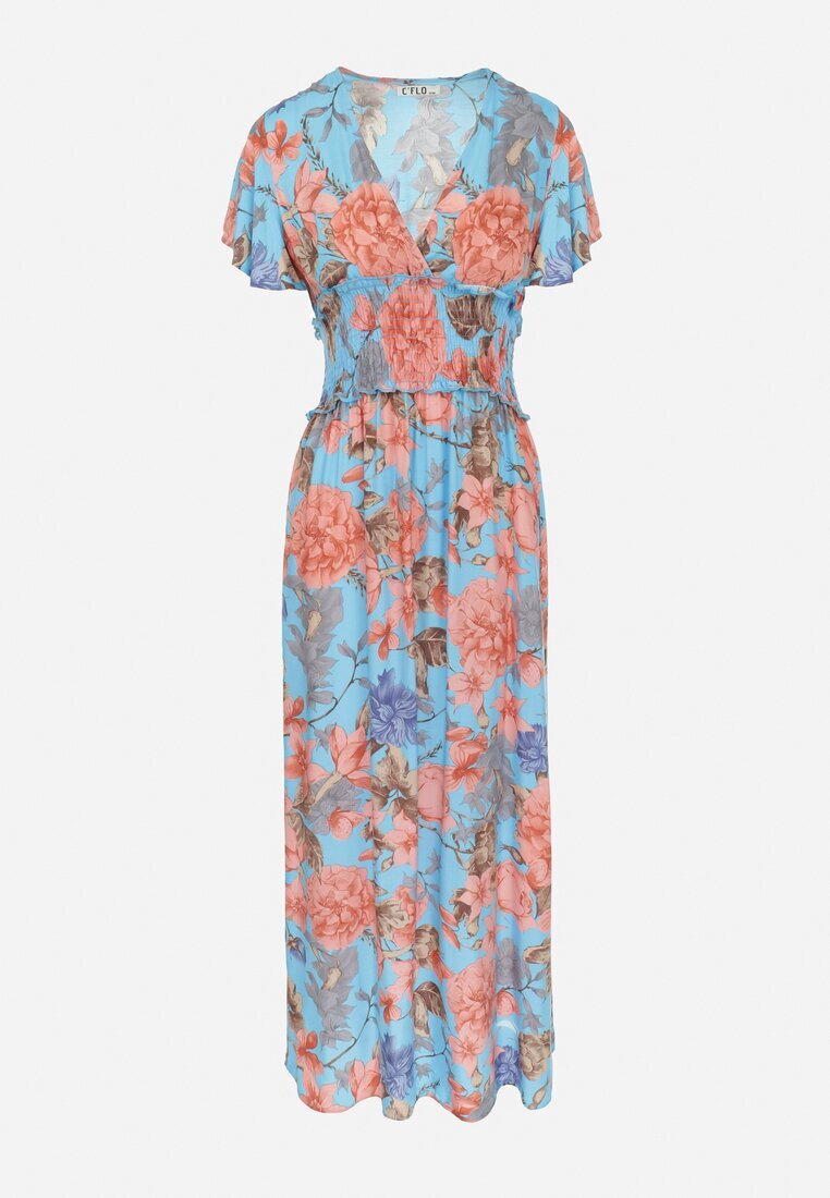 cflo Rochie Albastră Maxi Florală cu elastic în talie Shepes